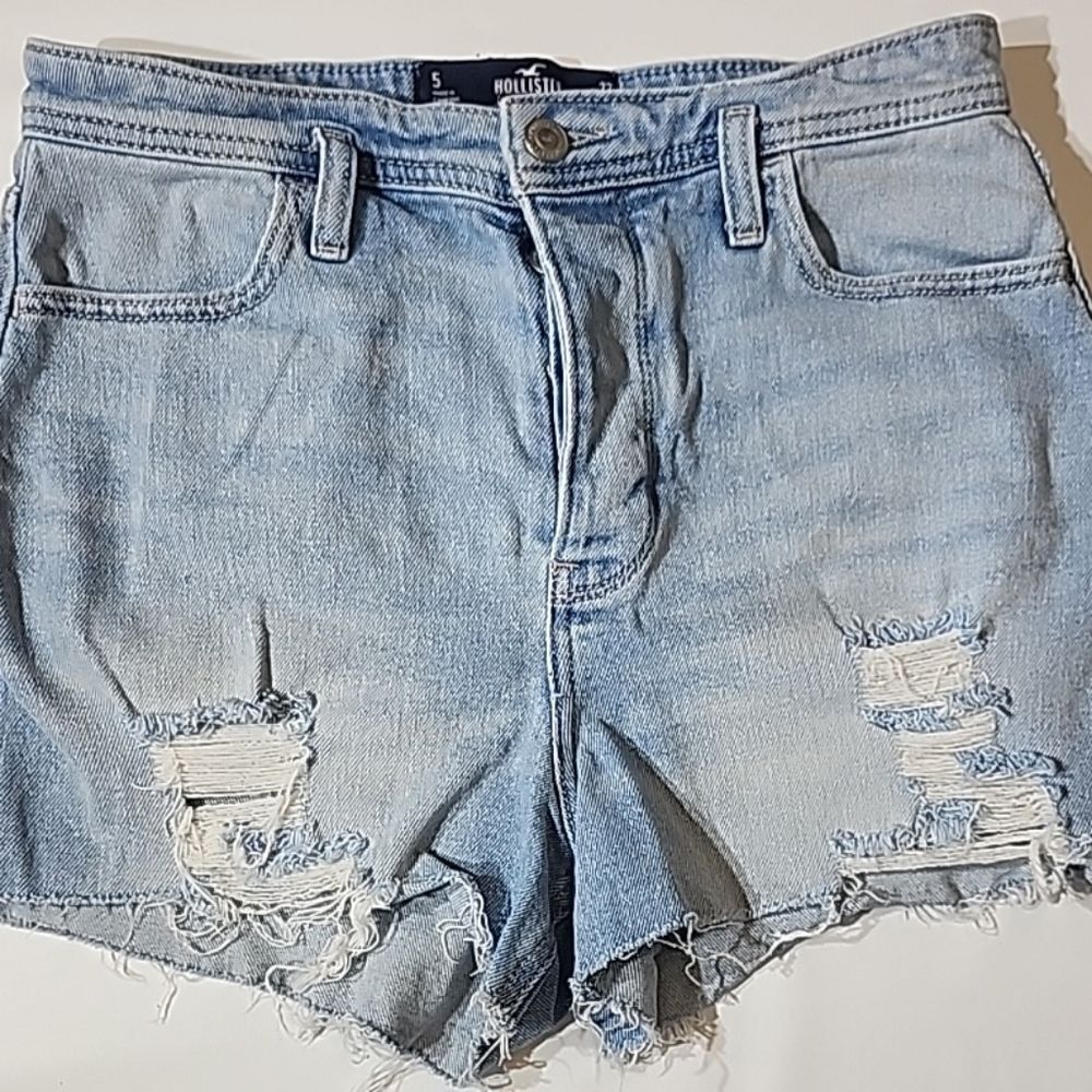 Hollister Jean Shorts Size 5 W27 Button Fly High Rise Mom Short Distressed Denim